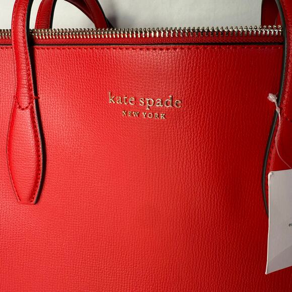 NWT Kate Spade Bright Red Crossgrain Leather Large Laptop All Day Zip Top Tote - Picture 4 of 16